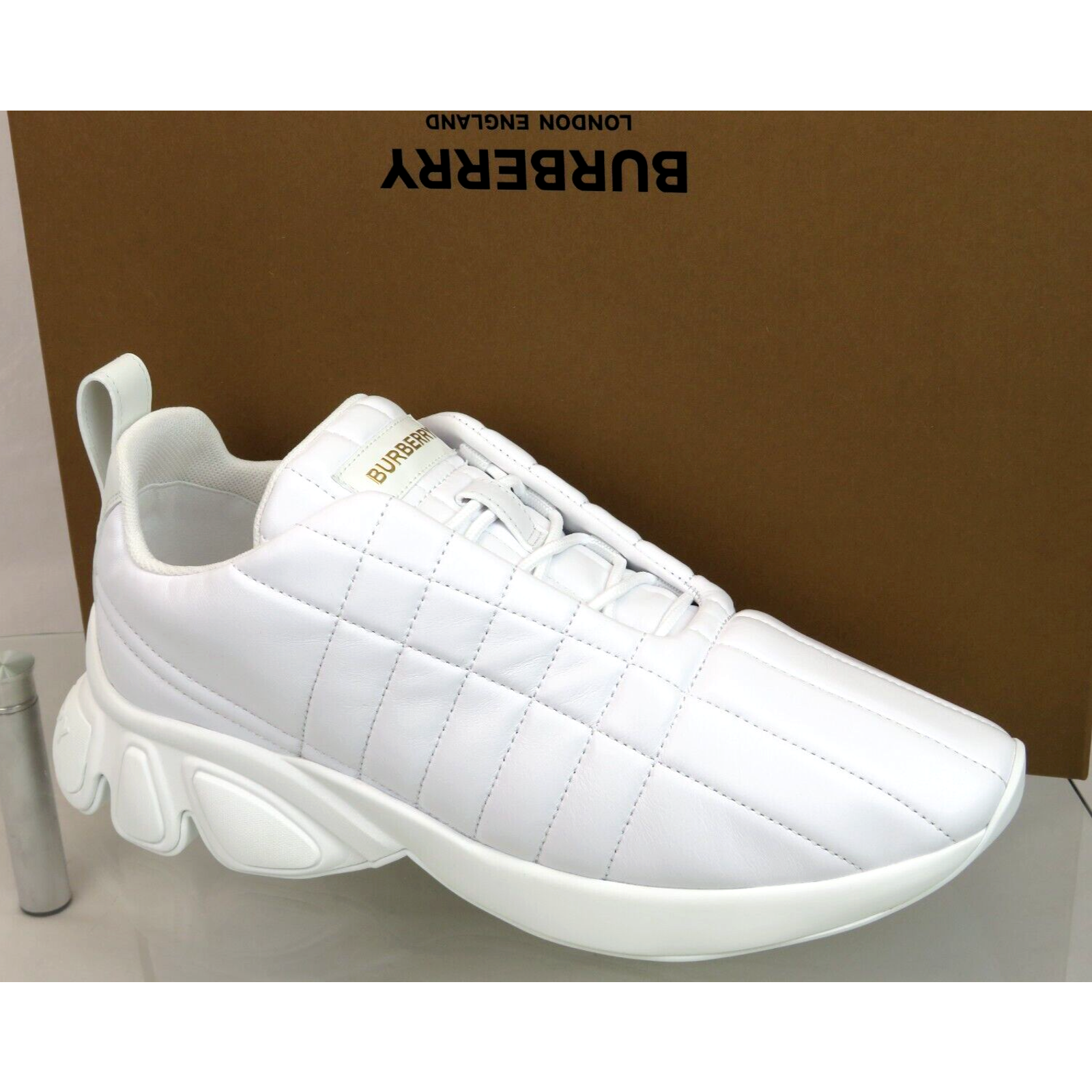 $850 Burberry Axburton White Check Quilted Leather Logo Sneakers 10 Us 43 Italy